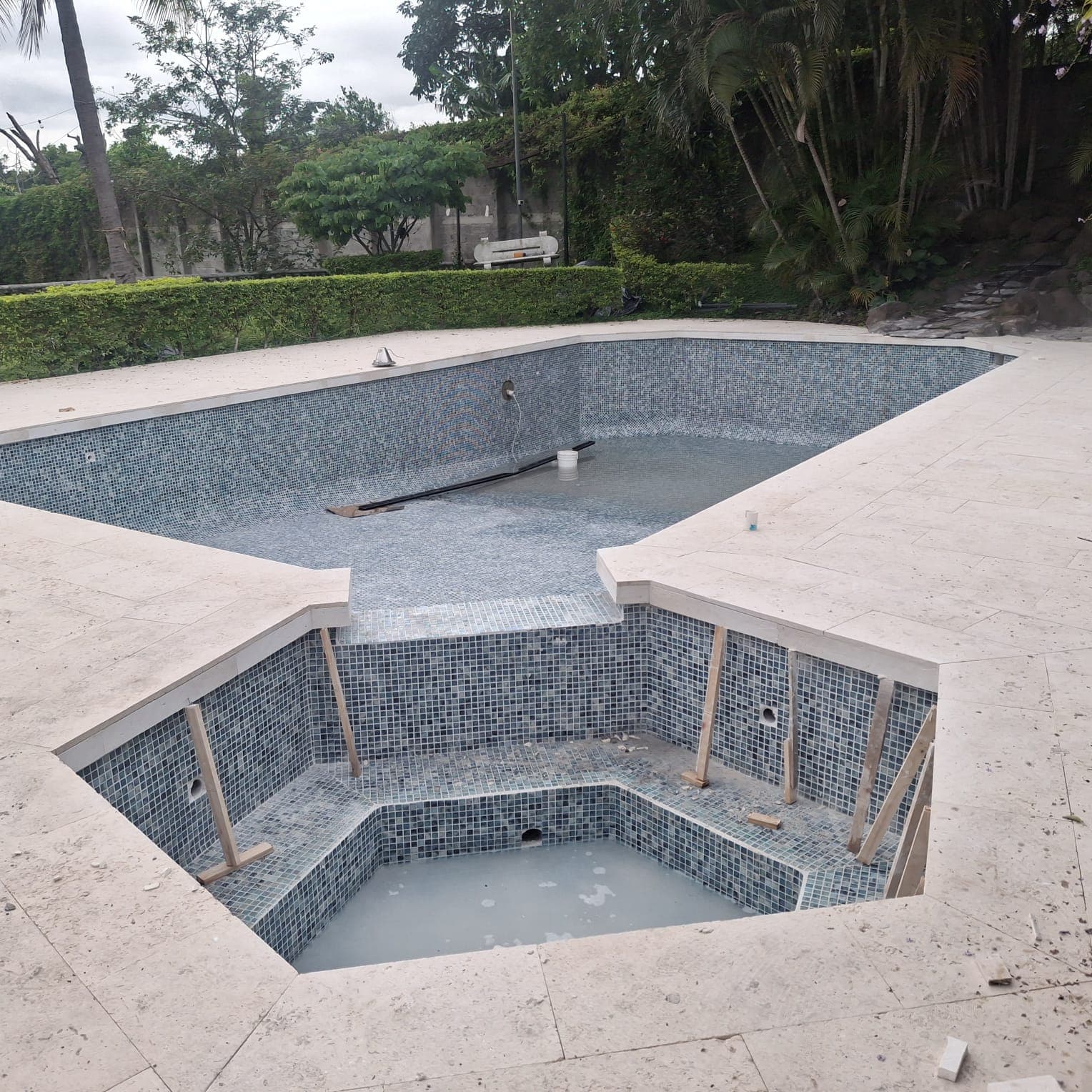 Completed pool with travertine deck, Costa Rica